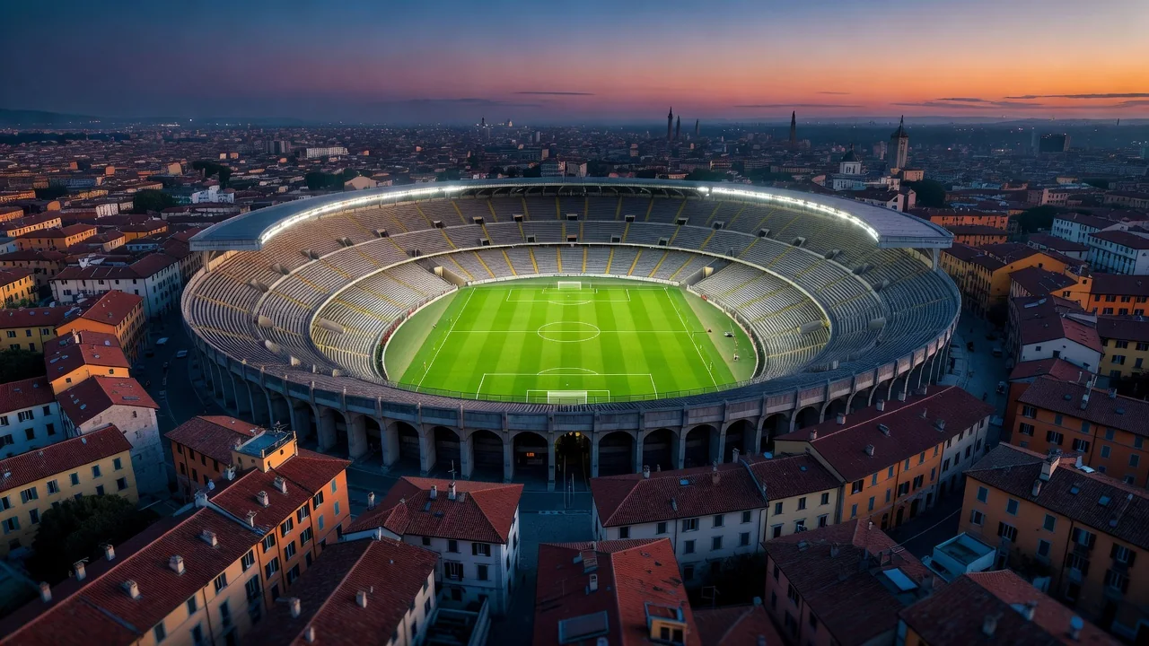 Veduta aerea di uno stadio di calcio italiano